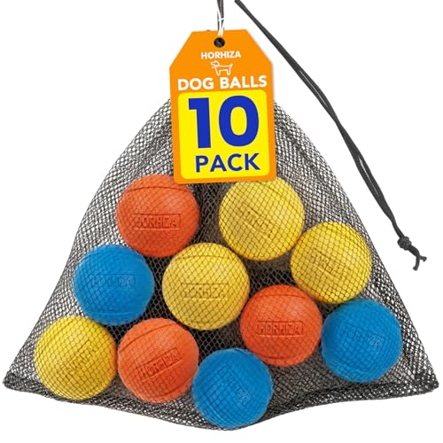 10 Pack Dog Balls, Size Medium for Dogs 20-60 lbs, Bite Resistant Elastic Balls for Dogs with Mesh Bag, Durable Rubber, Floating Dog Balls, 2.5-inch Diameter - size: 10 PCS