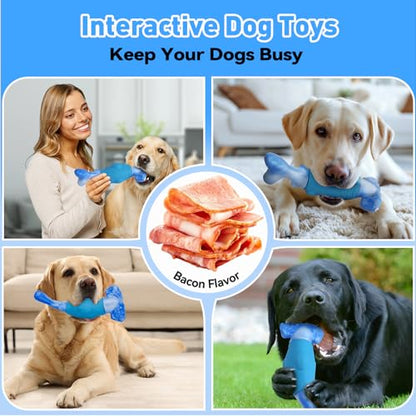 BIKIISEN Dog Toys for Aggressive Chewers, Interactive Dog Chew Toy for Large Dogs, Indestructible Squeaky Toys to Keep Them Busy, Tough Toys for Medium/Large Dogs Blue - color: Blue