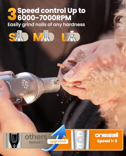 oneisall Small Dog Clippers and Paw Trimmer with Low Noise, 4 - in - 1 Cordless Dog Grooming Kit with 3 - Level Speed Clippers (7000 RPM) for Grooming Thick Hair, Waterproof Shaver for Dogs and Cats | 6000/6500/7000RPM, 3-Speed, 49dB, LED Display, IPX7 Wa
