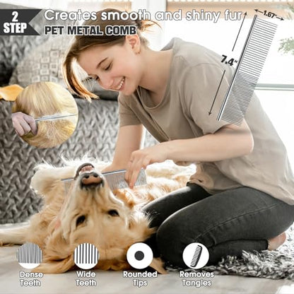 Bonteck Dog Slicker Brush for Dogs Grooming Kit 5PCS | Large Dog Brush for Goldendoodles Poodles Doodles | Long Pin Haired Brush | Poodle Brushes and Comb (Purple) - color: Purple