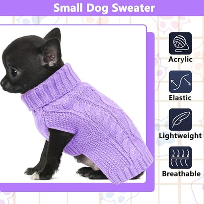 Dog Sweaters for Small Dogs Winter Dog Clothes Turtleneck Puppy Sweater Warm Pet Clothes Knitted Solid Cat Sweater Dogie Outfit XS~L(Purple,XS) - color: Purple, size: X-Small