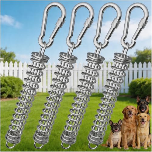 Dog Tie Out Spring, Heavy Duty 400lb Stainless Steel Shock Absorber for Dog Leash Cable & Stake, Rustproof Buffer for Spring Pole, Camping Tent & Boat, Suitable for Large Dogs(4 Springs) - size: 4 Springs