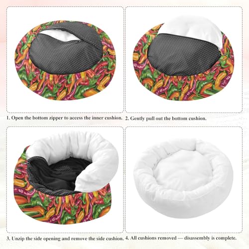 Pet Bed Chilli Pepper Vibrant Cute Print, 18" Small Dog Cuddler with Anti-Slip Bottom, Cute Pattern Round Sofa for Indoor Puppies & Kittens, All-Season Comfort - size: Small