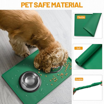 Hubulk Dog Feeding Mat,100% Waterproof Food Grade Silicone Pet Food and Water Bowl Placemat,Dishwasher, High Raised Edge to Prevent Spills,Nonslip Tray to Stop Messes on Floor（28"x18"x0.8",Hunter ） - color: Hunter green, size: 28"l X 18"w