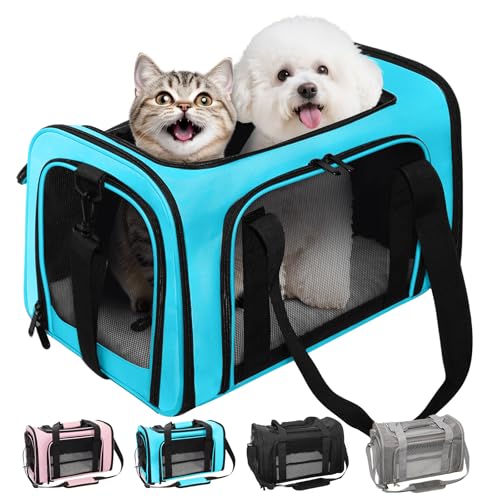 Soft-Sided Cat Carrier Expandable Pet Carrier Airline Approved Mesh Travel Carrier Up to 22lbs for Cats Small Dogs Collapsible Escape-Proof with Shoulder Strap Washable (20x13x13 Blue) - color: Blue, size: 13.4"L x 13.4"W x 20.1"H