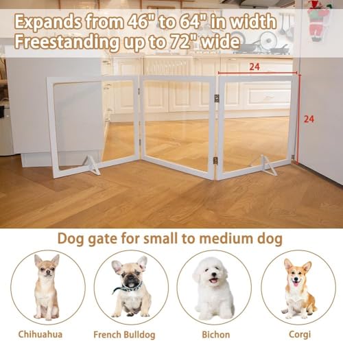 Extra Wide Clear Dog Gate 31" Tall Clear Acrylic Freestanding Dog gate Transparent Pet Gate for Doorways Stairs 3 Panel(55"-70" W) - size: 31"H x 70"W (3 Panels x 24"W Each)