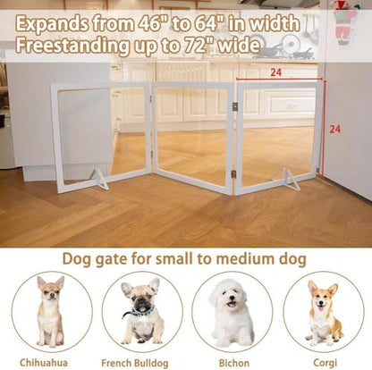 Extra Wide Clear Dog Gate 31" Tall Clear Acrylic Freestanding Dog gate Transparent Pet Gate for Doorways Stairs 3 Panel(55"-70" W) - size: 31"H x 70"W (3 Panels x 24"W Each)