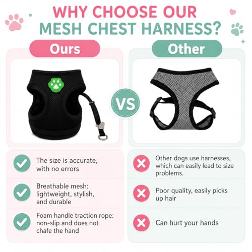 Dog Harness Small Sized and Leash Set, Step in Soft Light Puppy Vest, Breathable Mesh Pet Harness, Adjustable Pet Puppy Harness, Easy Walk Dog Harness, S: Chest 7.8-13.7" - color: Black, size: S: Chest 7.8-13.7" Leash 3.8 FT