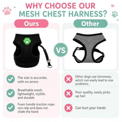 Dog Harness Small Sized and Leash Set, Step in Soft Light Puppy Vest, Breathable Mesh Pet Harness, Adjustable Pet Puppy Harness, Easy Walk Dog Harness, M: Chest 11.8-17.7" - color: Black, size: M: Chest 11.8-17.7" Leash 3.8 FT