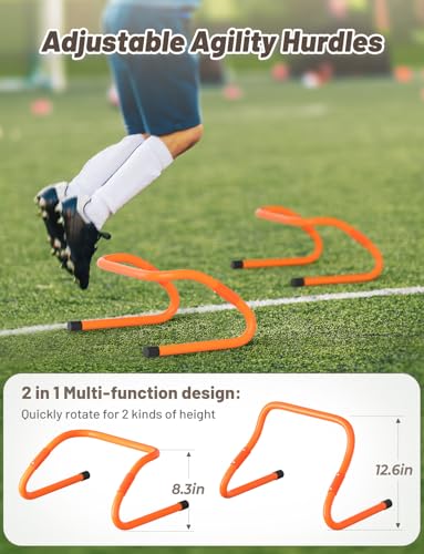 GHB Agility Hurdles Adjustable 8.3"&12.6" Speed Training Equipment Set | Foldable, Sturdy, Drill Guide &Carry Bag Included, For Amateur & Athletes, Soccer & Basketball - color: Orange 6 Pack