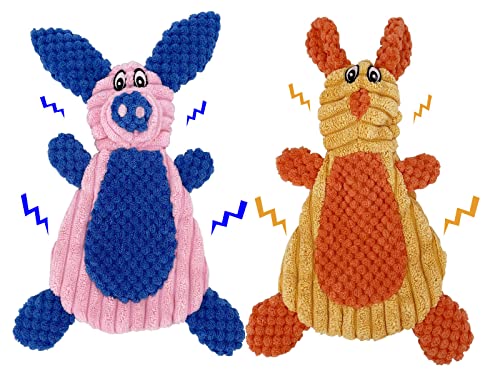 Comtim 2 Pack Durable Dog Chew Toys, Unstuffed Squeaky Dog Toys for Small Dogs and Puppies - size: Rabbit & Pig