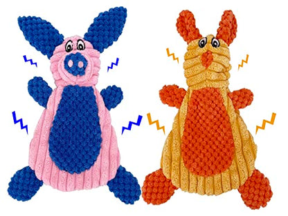 Comtim 2 Pack Durable Dog Chew Toys, Unstuffed Squeaky Dog Toys for Small Dogs and Puppies - size: Rabbit & Pig