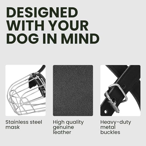 BRONZEDOG Wire Dog Muzzle German Shepherd for Medium Large Dogs Adjustable Durable Metal Basket for Biting Chewing Barking (M) - size: M