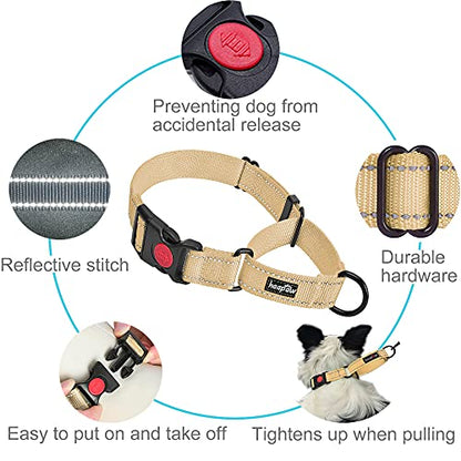 haapaw Martingale Dog Collar with Quick Release Buckle Reflective Dog Training Collars for Small Medium Large Dogs - color: Beige, size: S