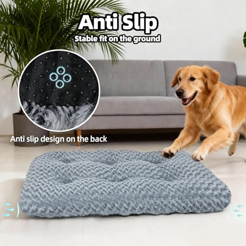 Large Dog Bed Deluxe Plush, Washable Big Dog Beds, Indestructible Dog Crate Pad, Anti-Slip Soft Pet Bed, Comfy Kennel Pad for Large, Jumbo, Small, Medium Dogs Extra, 35"x 23"-XL, Dark Gray - color: Dark Grey, size: 35"L x 23"W x 4"Th