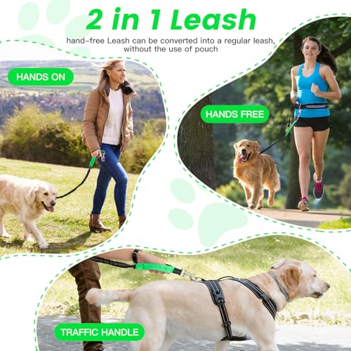 Caudblor Waist Leash for Medium Large Dog Walking, Bungee Hands Free Leash with Zipper Pouch, Around The Waist No Pull Running Dog Belt, Padded Handle Jogging No Hands Heavy Duty - color: Green