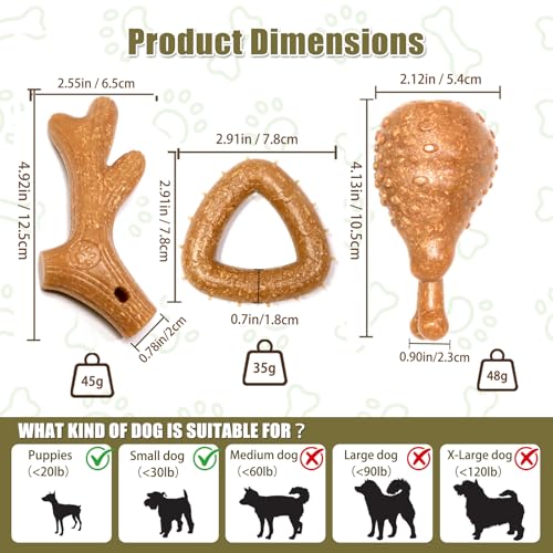 SCHITEC Dog Toys for Aggressive Chewers, 3 Pack Nylon & Wood Dog Chew Toy, Tough Chew Bone for Puppy Small Medium Dogs, Indestructible Teething Dog Toy, Chicken Flavor (Small) - style: Small