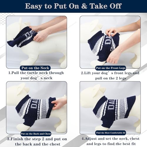 Dallas Small Dog Sweater Football Theme Turtleneck Knit Dog Sweaters for Small Pets Warm Winter Cat Dog Clothes - color: blue&grey, size: Small