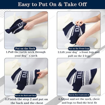 Dallas Small Dog Sweater Football Theme Turtleneck Knit Dog Sweaters for Small Pets Warm Winter Cat Dog Clothes - color: blue&grey, size: Large