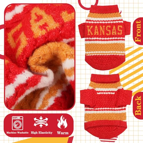 Kansas Small Dog Sweater Football Theme Turtleneck Knit Dog Sweaters for Small Pets Warm Winter Cat Dog Clothes - color: red% yellow, size: Medium
