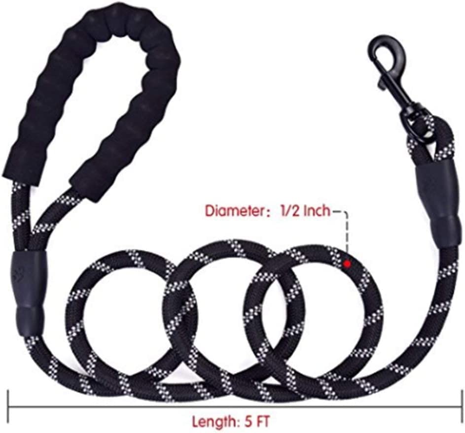 Strong Nylon Dog Leash Rope with Comfortable Padded Handle Training Lead for Medium and Large Breeds Dogs - Heavy Duty 5ft Long - color: Black