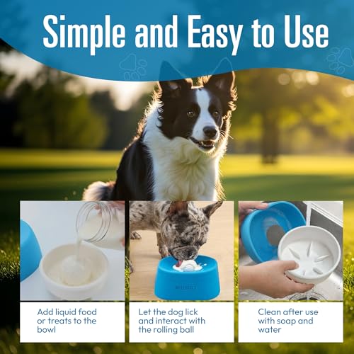 Dog Lick Bowl Licking Toy - Lick Ball Liquid Treat Slow Feeder for Dogs Feed with Rolling Toys - Interactive Lick Sphere Slow Feed Pet Treat Dispensing Bowls for Dogs Stress Anxiety Relief