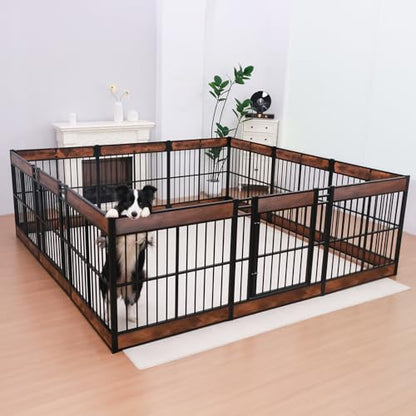 Dog Playpen, 35.4" Height Dog Pen Indoor, Heavy Duty, Safe and Sturdy, Furniture Style Puppy Pen (12 Panels (35.4" High), Rustic Brown) - color: Rustic Brown, style: 12 Panels (35.4" High)