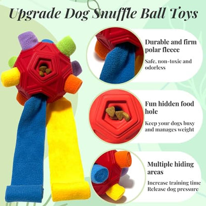 Snuffle Ball for Dog Toys Unbreakable Upgrade Ball Interactive Toy Foraging Snuffle Mat Puppy Treat Dispenser Slow Feeder Dog Puzzle Toys for Small, Medium, Large Pets (Red Rainbow) - color: Red Rainbow