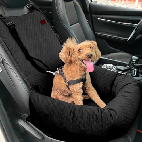Dog Car Seat for Small Medium Dogs Pet Up to 40 lbs Black | Detachable Washable, Soft Pet Booster Travel Bed for Front & Seat with Safety Leash Belt - color: Black