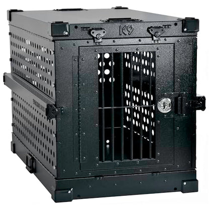 K9 Kennel Boss Aluminum Collapsible Dog Crate, Heavy Duty Folding Kennel - Medium-Long (Black) - color: Black, size: 40.6"L x 25.2"W x 28.9"H