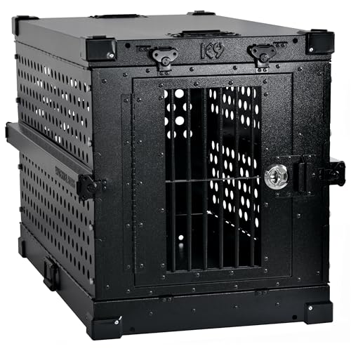 K9 Kennel Boss Aluminum Collapsible Dog Crate, Heavy Duty Folding Kennel - Medium-Long (Black) - color: Black, size: 40.6"L x 25.2"W x 28.9"H
