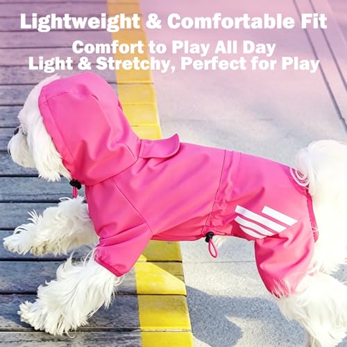 Dog Raincoat Waterproof Windproof Full Body Pet Jacket, Adjustable Reflective Puppy Rain Suit with Leash Hole, Lightweight Foldable Dog Coat for Small Medium Dogs(Pink, Large) - size: L(Length 13.4'')