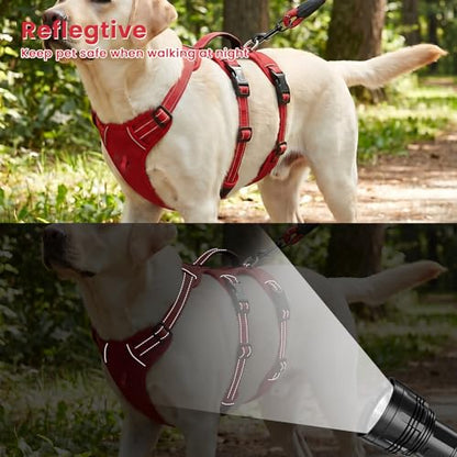Escape Proof Dog Harness and Leash Set,Soft Padded Full Body Pet Harness, No Pull Reflective Adjustable Dog Vest with Handle, Easy Control Dog Harness for Medium Large Dogs Training Walking Running - color: Red, size: L