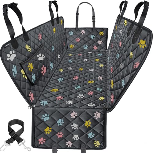 URPOWER Dog Car Seat Cover for Pets 100% Waterproof Seat Cover Hammock 600D Heavy Duty Scratch Proof Nonslip Durable Soft Back Seat Covers for Full Size Trucks - color: Colorful, size: XL - 60" Length