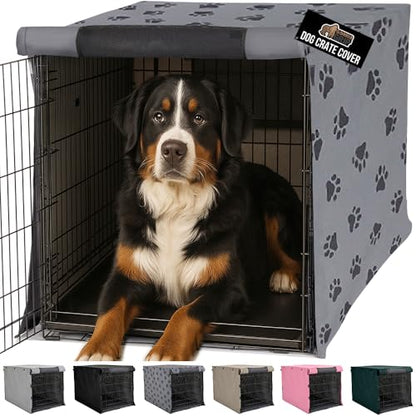 GORILLA GRIP Dog Crate Covers compatible with Amazon Basics Dog Crates, All Sides Open, Privacy Cover Fits 48" Wire Kennel, Breathable Mesh Windows, Light Reducing Puppy Training Cage Topper, Gray Paw - color: Gray Black Paw, size: 48" X 30" X 33"