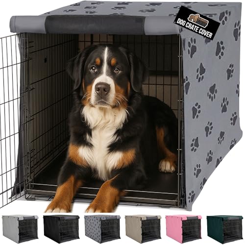 GORILLA GRIP Dog Crate Covers compatible with Amazon Basics Dog Crates, All Sides Open, Privacy Cover Fits 48" Wire Kennel, Breathable Mesh Windows, Light Reducing Puppy Training Cage Topper, Gray Paw - color: Gray Black Paw, size: 48" X 30" X 33"