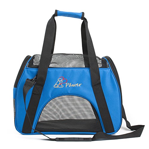 Pawer Soft-Sided Pet Carrier for Cat and Small Dog,Blue Color,Medium Size,Washable 600D Oxford Cloth Airline Approved Travel Tote,with 2 Mesh Opens and a Strap for Carry,Multiple Colors Available - color: Blue