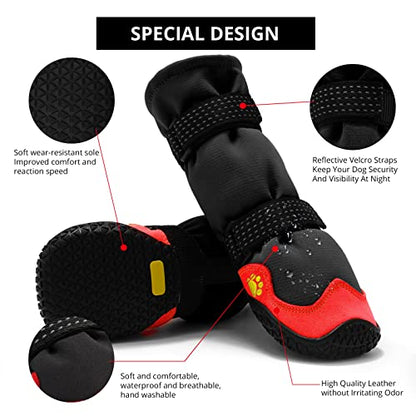 Dog Shoes for Hot Pavement Anti-Slip Dog Boots & Paw Protectors for Summer Rainy Day Dog Snow Boots Waterproof Dog Shoes for Small Medium Large Dogs with Reflective Straps for Hiking 4Pcs - size: Size 8: 2.95''x2.75''(L*W)