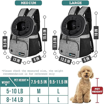 PetAmi Dog Front Carrier Backpack, Adjustable Dog Pet Cat Chest Carrier Backpack, Ventilated Dog Carrier for Hiking Camping Travel, Small Medium Puppy Large Cat Carrying Bag, Max 15 lbs, Gray - color: Gray, size: Large (15.5x9x18)