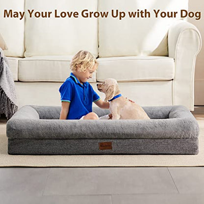 BFPETHOME XL Extra Orthopedic Dog Bed for Large Dogs – Washable Couch-Style Pet Bed with Supportive Bolster Sides, Removable Waterproof Cover, Non-Slip Bottom, Comfortable Dog Bed for Better Sleeping - size: 41.0"L x 28.0"W x 6.0"Th