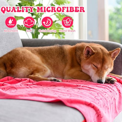 Peryiter 8 Pcs Dog Drying Towels Bulk 55'' x 28'' Pet Grooming Absorbent Microfiber Dog Bath Towels Quick Drying Puppy Bathing Towel for Small Medium Large Cats Pets Bathing Grooming(Pink) - color: Pink