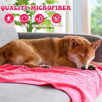Peryiter 8 Pcs Dog Drying Towels Bulk 55'' x 28'' Pet Grooming Absorbent Microfiber Dog Bath Towels Quick Drying Puppy Bathing Towel for Small Medium Large Cats Pets Bathing Grooming(Pink) - color: Pink