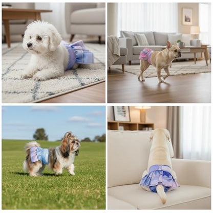 Reusable Dog Diapers Female, 3 Pack Washable Doggie Diaper with Skirt Pastel Starry Design, Highly Absorbent Leak-Proof Puppy Diapers for Heat Incontinence & Training - size: Medium