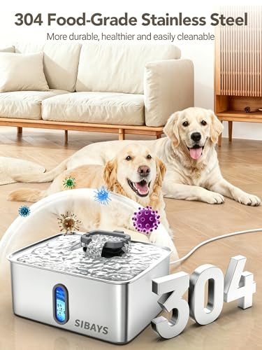 SIBAYS 4Gal/15L Dog Water Fountain for Large Dogs, Stainless Steel Large Pet Water Fountain, Ultra Quiet Automatic Dog Water Bowl Dispenser with Water Level Window and LED Light(FS78, Silver-Grey) - color: Silver-Grey