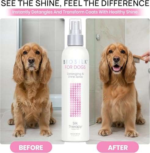 BioSilk for Dogs Silk Therapy Detangling and Shine Protecting Spray, pH Balanced Leave-in Mist with Silk and Vitamins for Dematting, Paraben-Free, All Coats and Breeds, 8 Fl Oz - 6 Pack - size: 8 Fl Oz (Pack of 6)