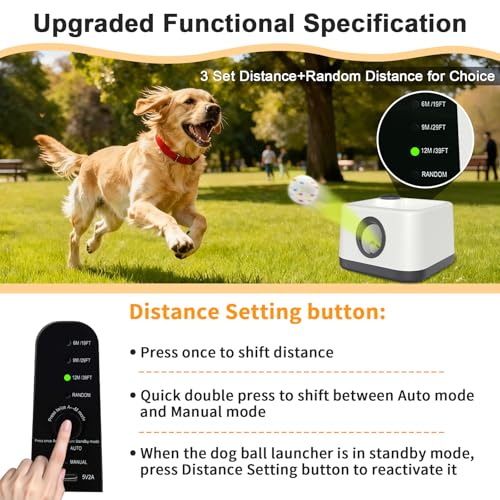 Automatic Dog Ball Launcher with Barking Function, Dual Modes (Auto/Manual) Interactive Dog Fetch Toy with 4 Adjustable Distances, Dog Balls Thrower for Small & Medium Dogs, with 4 Durable ETPU Balls - color: White and Gray