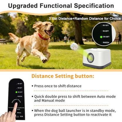 Automatic Dog Ball Launcher with Barking Function, Dual Modes (Auto/Manual) Interactive Dog Fetch Toy with 4 Adjustable Distances, Dog Balls Thrower for Small & Medium Dogs, with 4 Durable ETPU Balls - color: White and Gray