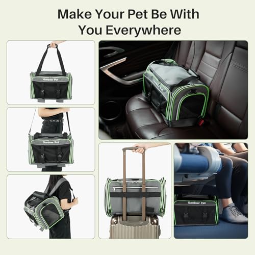Gardner Pet Expandable Cat Carrier Airline Approved (18x12x12 in), 2-Side Square Extension Pet Travel Carrier for Medium Cats up to 15 lbs, Mesh Soft-Sided Cat Carrier Bag