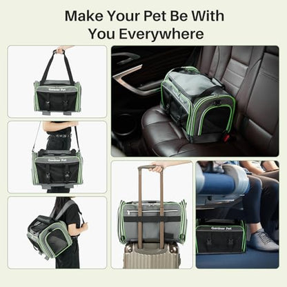Gardner Pet Expandable Cat Carrier Airline Approved (18x12x12 in), 2-Side Square Extension Pet Travel Carrier for Medium Cats up to 15 lbs, Mesh Soft-Sided Cat Carrier Bag