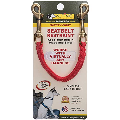 Safety First Seat Belt Restraint for Dogs - Handmade in The USA Alpine Outfitters (Red) - color: Red